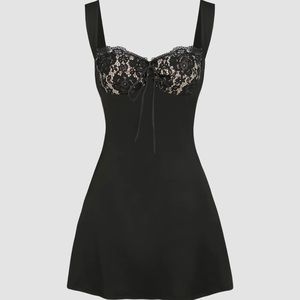 black mini dress with floral top